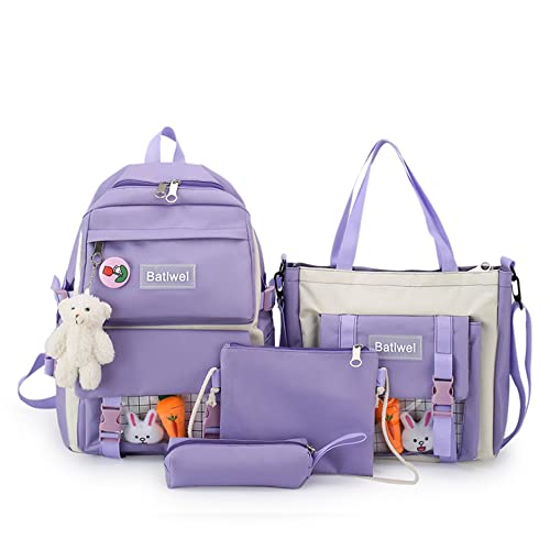 Bolsa escolar nova para estudantes do ensino fundamental e médio, mochila de quatro peças com capacidade japonesa, Roxa, Medium,