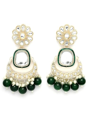Image of Karatcart Gold Plated Green Crystal and Pearl Studded Kundan Rani-Haar Necklace Set for Women