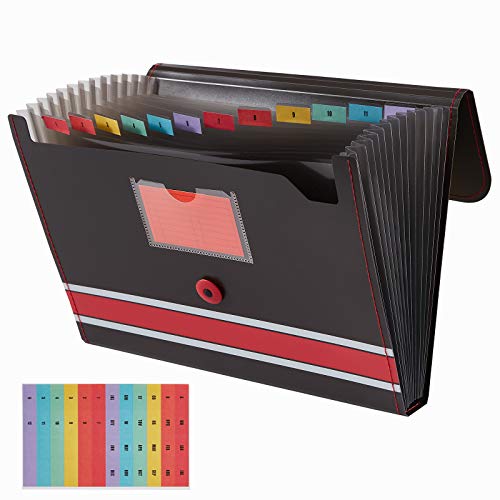 Sooez 13 Pockets Expanding File Folder Paper Organizer with Sticky Labels, File Organizer Accordion File Organizer, Letter/A4 Paper/Document Folder Organizer, File Folder Organizer File Holder, Red