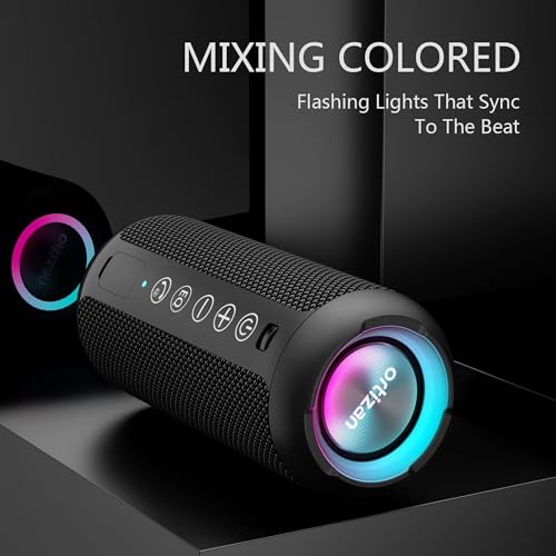 Image of Ortizan Portable Bluetooth Speaker, IPX7 Waterproof, Wireless, Big Sound and Deep Bass, 24W Stereo, TWS Pairing, 30Hrs Playtime, Bluetooth 5.3, RGB Lights, for Home /Party /Outdoor /Beach (X10 Black)