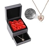 Necklace for Women Preserved Real Rose with L Love You 100 Languages Necklack Gift Set for Valentine's Day Anniversary Wedding Romantic Gifts for her,Wife,Sister