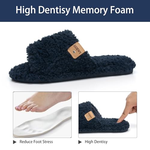 Image of GOEWY Fuzzy Open Toe Slippers for Women Indoor Cozy Memory Foam Slip On House Slides Shoes Gifts for Womens Her Mom