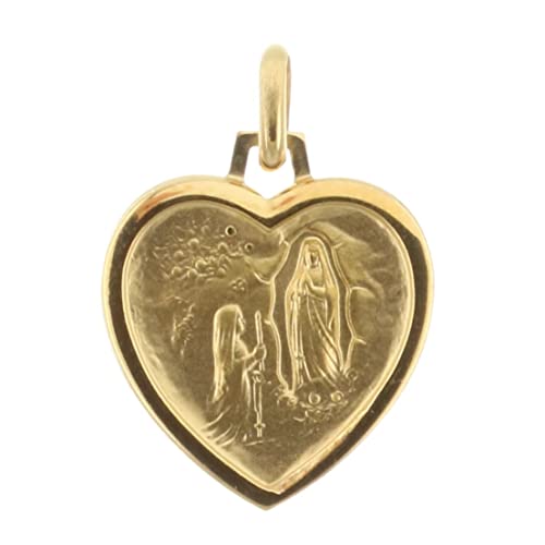 Médaille de l'Apparition de Lourdes en plaqué or de forme coeur pour culte chrétien