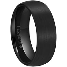 CROWNAL 4mm 6mm 8mm Black Ceramic Wedding Band Ring Men Women Couple Dome Brushed Finish Engraved I Love You Comfort Fit Size 4 To 16