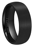 CROWNAL 4mm 6mm 8mm Black Ceramic Wedding Band Ring Men Women Couple Dome Brushed Finish Engraved I Love You Comfort Fit Size 4 To 16(8mm,10)