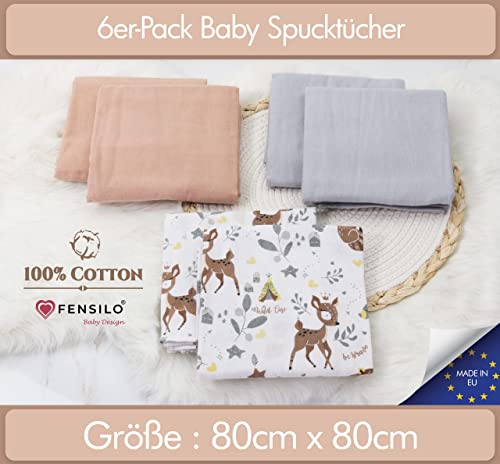 FENSILO Molleton Cloths, Pack of 6 Flannel Nappies Made of 100% Cotton, 80 x 80 cm, Molleton Nappies, Burp Cloths - Image 2