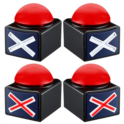 MMGGAISH Lot de 4 Buzzer Game Show Buttons - buzzers de réponse avec lumière et Son d'alarme, buzzers pour Les Quiz en Classe, Rassemblement, Trivia Quiz...