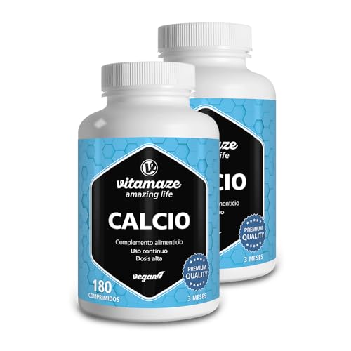 Calcio 800mg Vegano de Alta Dosis, 360 Pastillas de Carbonato de Calcio por Dosis Diaria (Lote de 2), Natural, Complemento Alimenticio sin Aditivos. Calidad Alemana. Vitamaze®