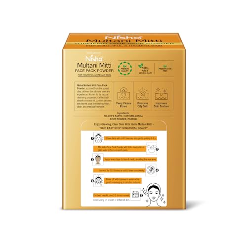 Image of Nisha Turmeric Multani Mitti for Face 100g | Fuller's Earth Powder | Natural Oil Control, Acne & Tan Removal | Skin Brightening Face Pack