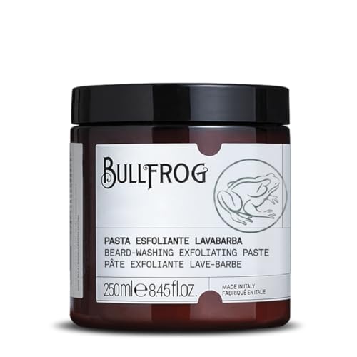 Bullfrog - New Pasta Esfoliante Lavabarba: Detergente Esfoliante con Granelli di Zucchero, Anti-Odore, Fragranza Lavanda e Vetiver, Azione Delicata e Naturale, Made in Italy, 250 ml