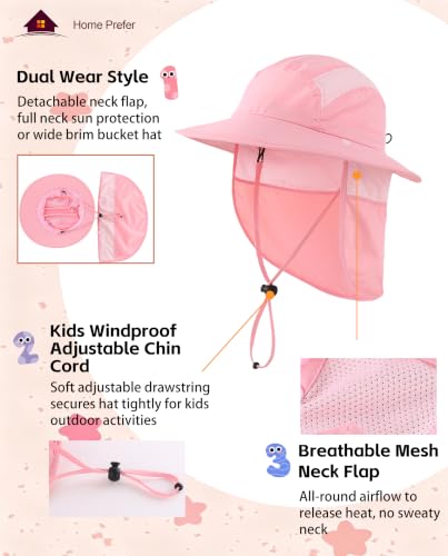 Image of Home Prefer UPF 50+ Boys Sun Hat with Neck Flap Wide Brim Summer Beach Bucket Hat for Boys Girls Toddler Kids Safari Hat