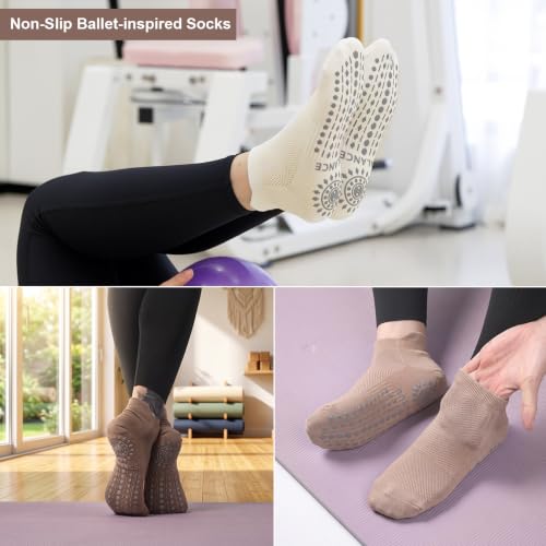 Image of Toes Home Pilates Socks for Women, Cushioned Ankle Grippy Non Slip Socks for Yoga, Hospital, Barre, Home Slipper 2 /4 Pairs