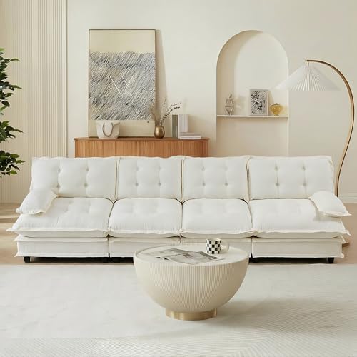 Image of 139 inch Sectional Sleeper Sofa, Modular Deep Seat Couches for Living Room Apartment, Flexible Module Combination Cloud Sofa with Spring Support, Easy Assembly, White