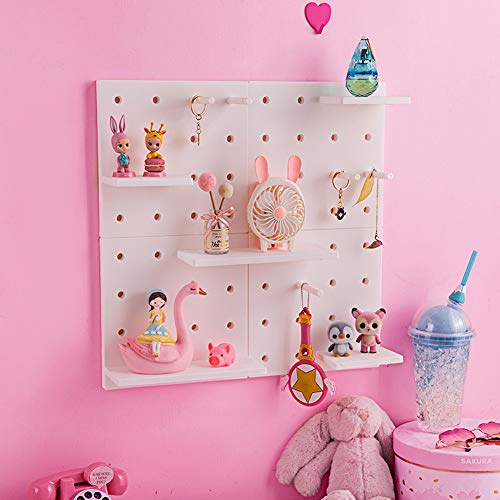 DOFYWARE Decorative DIY Pegboard Wall Mounted Organizer, Plastic Makeup Storage Shelves Hanger Peg Rack for Jewelry Key Mug Office Kitchen Bedroom Living Room (White)
