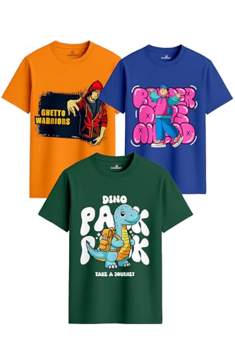 Image of Men's Regular Fit Printed T-Shirt Combo Pack of 3 | 100% Cotton Round Neck Half Sleeve Graphic Tees