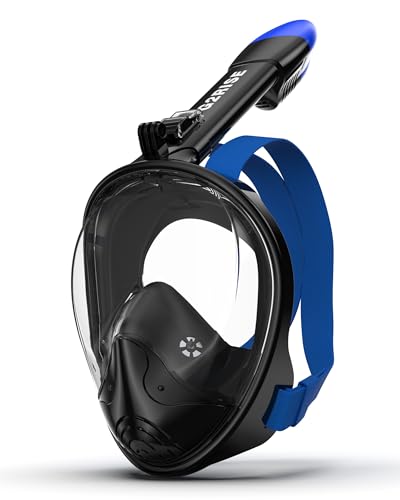 G2RISE Full Face Snorkel Mask Adult Snorkeling Gear Kids Anti Fog & Leak Dry Top Safety Breathing System (Black Blue XL)