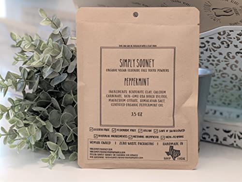 Zero Waste Up To 6 Month Supply Organic Vegan Fluoride Free Tooth Powder Peppermint Flavor- Ships Without Any Plastic Packaging I Natural Whitening I Stronger Teeth #TOP4