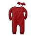 Produktbild Kobay Neugeborene Säuglinge Baby Mädchen Solid Print Strampler Overall Spielanzug Stirnbänder Baby Overall Wilde süße Baby Strickgrube Langarm Robe + Stirnband (3-24M)