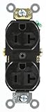 Leviton BR20-E 20 Amp, 125 Volt, Narrow Body Duplex Receptacle, Straight Blade, Commercial Grade, Self Grounding, Black