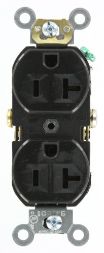 Leviton BR20-E 20 Amp, 125 Volt, Narrow Body Duplex Receptacle, Straight Blade, Commercial Grade, Self Grounding, Black