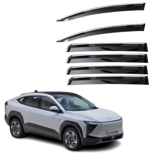 Image of CAR SAAZ Unbreakable Chrome Smoke Door Visor for Mahindra XEV9E | Premium Sun, Rain Wind Deflector Chrome Strip Side Door Rain Visor - Set of 4 Pcs