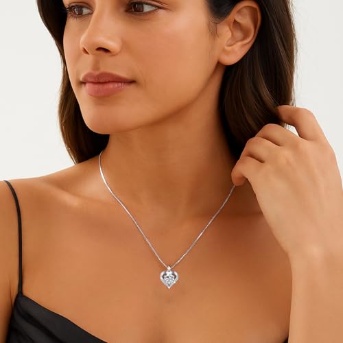 Heart Pendant Necklaces for Women Girls,Mothers Day Gifts for Mom Daughter Nana Grandma Wife Girlfriend Granddaughter Christmas Birthday Wedding Graduation Jewelry Gifts from Daughter Son,925 Sterling Silver Diamond Necklaces3