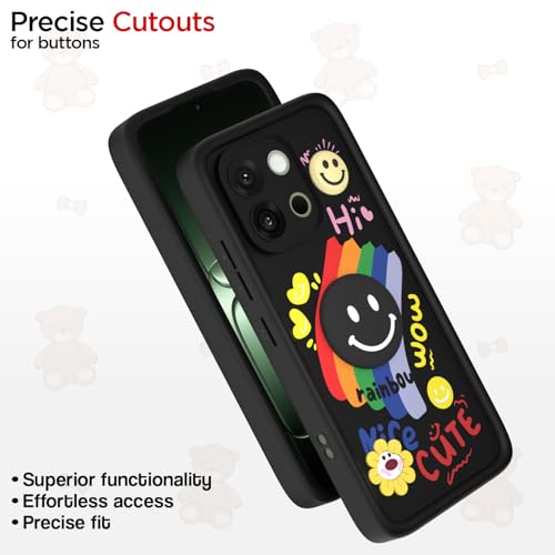 Image of Pikkme Back Cover for OnePlus 13S 5G | Soft Silicone| Cute Rainbow Smile & 3D Cartoon Flower Design | Shockproof Raised Camera Protection Bumper Case (Black)