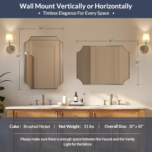 Image of MIRRORART Brushed Nickel Bathroom Mirrors for Over Sink,30x40'' Mirror