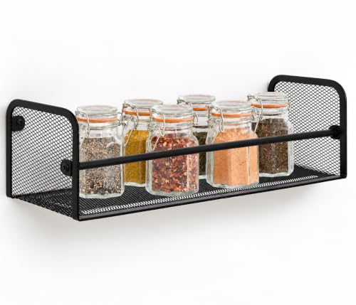 Image of self adhesive Wall Mounted Kitchen Rack | Multipurpose Metal Organizer Shelf for Jars, Spices & Bottles | Space Saving Kitchen Items Storage Rack (1)