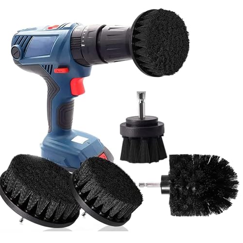 Drill Brush Attachment Set, 4 Pcs Cleaning Drill Brushes Power Scrubber Brushes for Cleaning Bathroom Car Carpet Floor Toilet Kitchen Grout Ceramic Surface Black