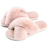 Cozyfurry Women's Fuzzy Slippers Cross Band Soft Plush Cozy House Shoes Furry Open Toe Indoor or...