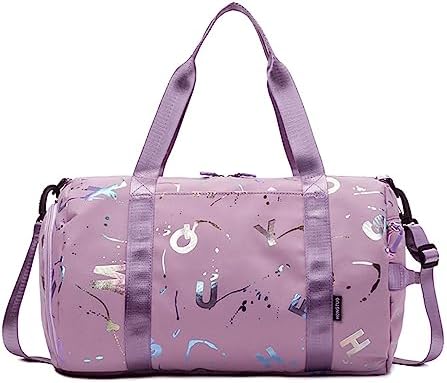 Small Gym Bag for Women, Cute Sports Travel Duffel Bags with Shoe Compartment & Wet Pocket, Carry On Weekender Overnight Bag Gym Tote Bag for Weekend Getway Workout Yoga (Purple)