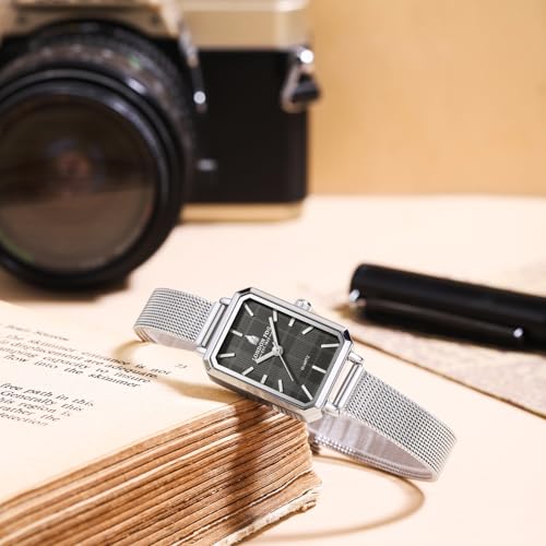 Image of London Fog Victoria Collection Analog Quartz Watch for Women with Textured Dial, Rectangular Metal Case, Mineral Glass, Mesh Strap & Water Resistant - LFW20006