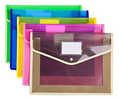Lot de 5 Pochette Document A4 B4,Hwalleum 7 Couleurs Haute Qualité Imperméable Dossiers A4 Grande Capacité Porte-Document Extensible Transparente Chemise Documents pour École,Maison,Bureau et Voyages Cover