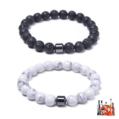sunglnl Glame Anti Alcohol Bracelet, Magnétiques Anti-Alcohol Bracelet GM Mnetic Bead to Reduce the Urge to Drink Relieve Anxiety and Stress Healing Bracelets Jewelry for Women Men?Black&White?