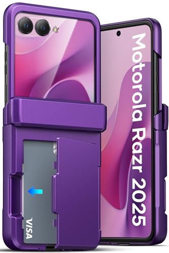 ATATOO for Motorola Razr 2025 Case, Card Holder (3 Cards), Dark Purple