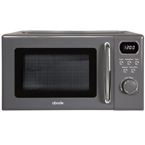 Abode Retro Microwave 20 Litre Grey Digital 800W Mirror Finish 8 Auto Cook Settings & Defrost 5 Power Levels AMD2004G