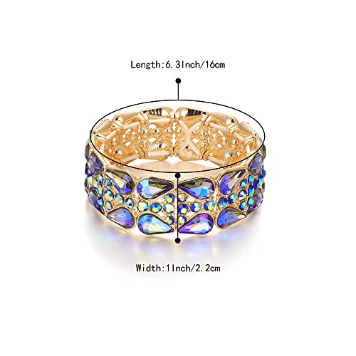 BriLove Wedding Bridal Elegant Crystal Double Row Teardrop Rhinestones Cluster Stretch Bangle Bracelet for Bride4