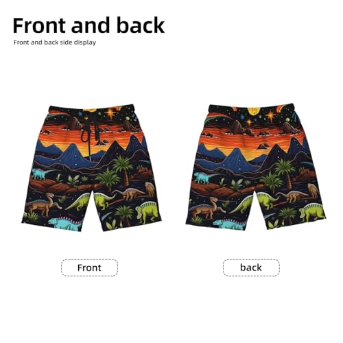 Boys Beach Board Shorts Swim Trunks Teen Kids Quick Dry Bathing Suits, Dinosaurs Dragons Dino Landscape Primitives2