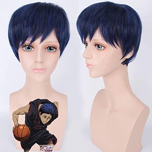 Halloween Wig for Wedding Shooting Catwalk Interview Kuroko's Basketball Aomine Dahui Blue Black Reverse Curly Short Hair Cosplay Wig