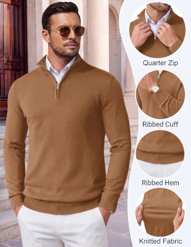Image of COOFANDY Men's Quarter Zip Up Sweaters Slim Fit Lightweight Mock Pullover