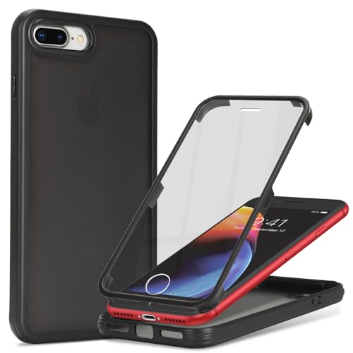 CoozCase for iPhone 8 Plus Case with Built-in Screen Protector & Full Body Protective,for Apple iPhone 7 Plus Phone Cases for Men Women Girl-Black
