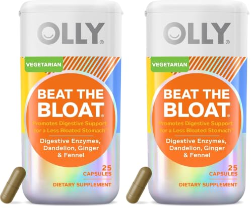 OLLY Beat The Bloat Capsules, Digestive Support Enzymes, Supplement for Women - 25 Count (Pack of 2)