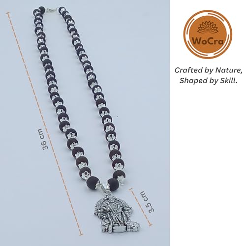 Image of Karungali Malai 8mm Certified with Divine Lord Murugan Pendant Silver Plated Original | 54 Beads Authentic Black Ebony Wood Mala with German Silver Cap for Men & Women | Spiritual Protection, Energy Balance & Daily Pooja Wear - 1 Piece