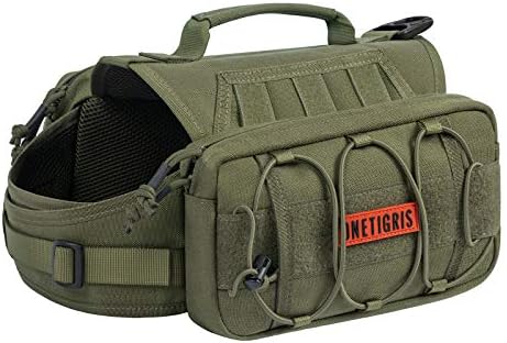 OneTigris Dog Backpack for Medium & Large Dogs, Nylon Backpack for Dogs Tactical Pet Backpack with Side Pockets for Hiking Walking Training Running (Green, Large)