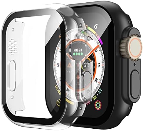 Misxi 2 Pack Hard PC Case with Tempered Glass Screen Protector Compatible with Apple Watch Series 6 SE Series 5 Series 4 44mm, Transparent