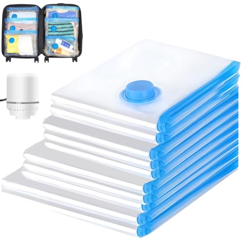 Felirzavy Vacuum Storage Bags with Electric Pump 10 Pack Reusable Space Saver Compression Seal Bags (2 Jumbo 3 Large 3 Medium 2 Small) Vacuum Sealer Bags for Clothes Comforter Blanket Curtain Pillows