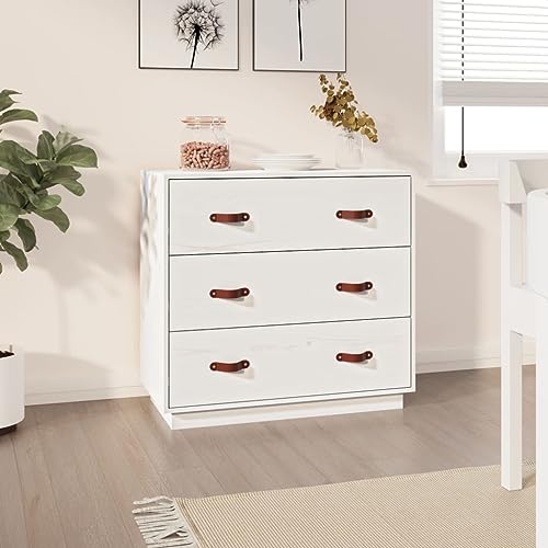 CCCINER Aparador Madera Maciza de Pino Blanco 80x40x75 cm,Aparador de Madera Maciza Mueble Organizador para Dormitorio y Salón Armarios y Almacenamiento, Aparadores
