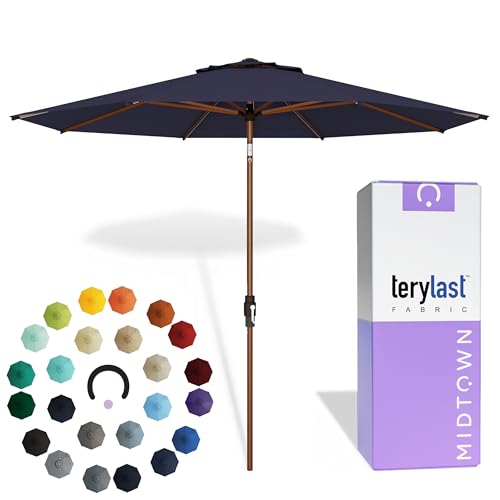 Image of Midtown Umbrellas Wooden 2-8 Ft Patio Umbrella, Canvas Navy Canopy