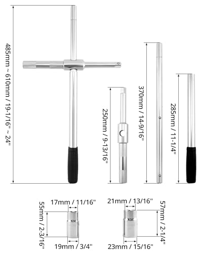 QWORK® Teleskop Radmutternschlüssel mit 2 Standardbuchsen 17mm/19mm und 21mm/23mm, Teleskop Radkreuz Auf 60 cm Ausziehbar